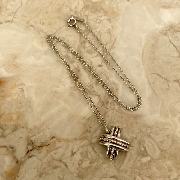 Vintage Tiffany & Co. 18K Gold & Sterling Silver Signature "X" Pendant Necklace - Picture 3 of 7